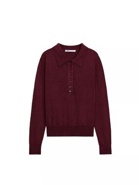 Zara Wine Polo Button Knit Sweater
